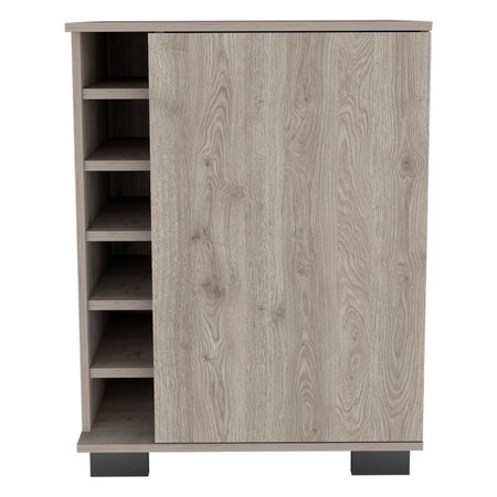 Tuhome Aurora Bar Cabinet, Single Door, Six Built-in Wine Rack, Two Shelves, Light Gray BLZ6472